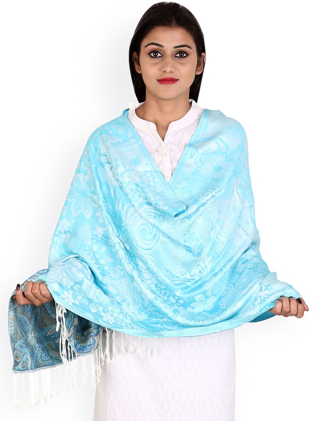 Anekaant Blue Woven Design Shawl Price in India