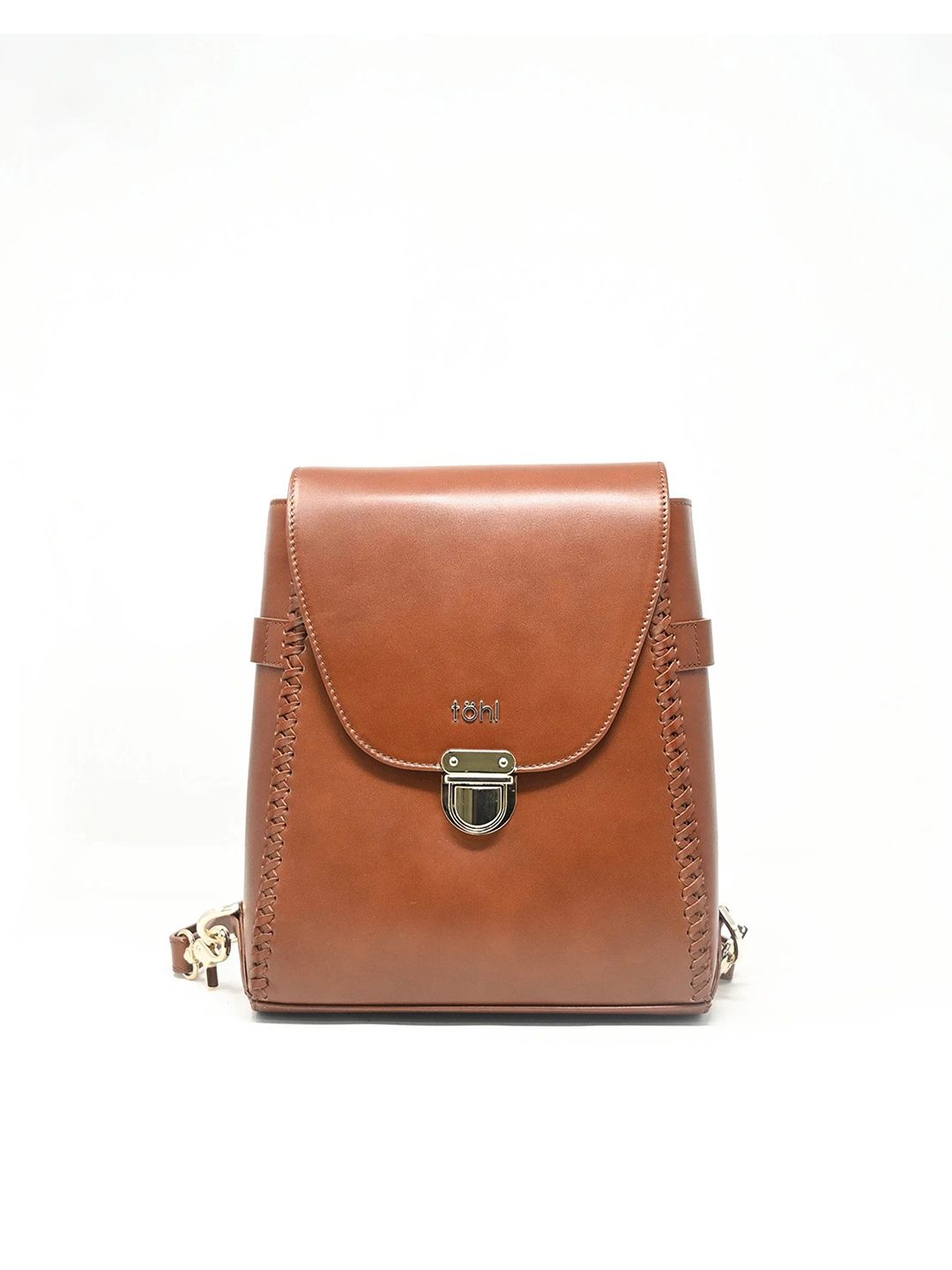 tohl Women Tan Solid Leather Backpack Price in India