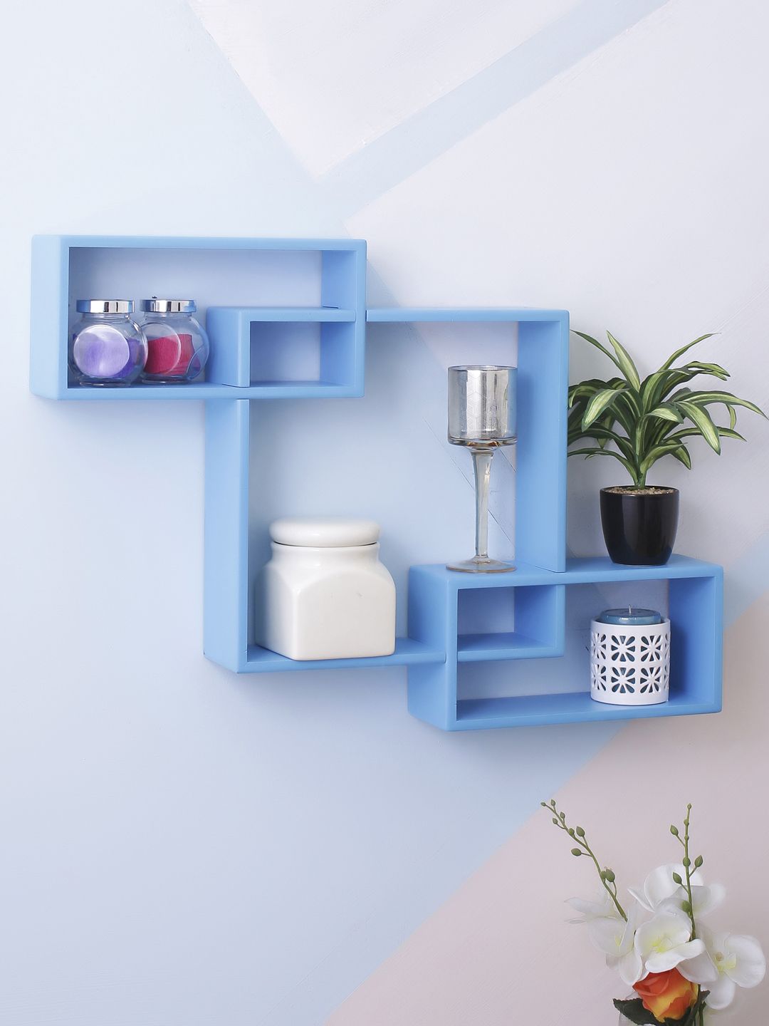 Home Sparkle Blue MDF Basic Wall Shelf Price in India