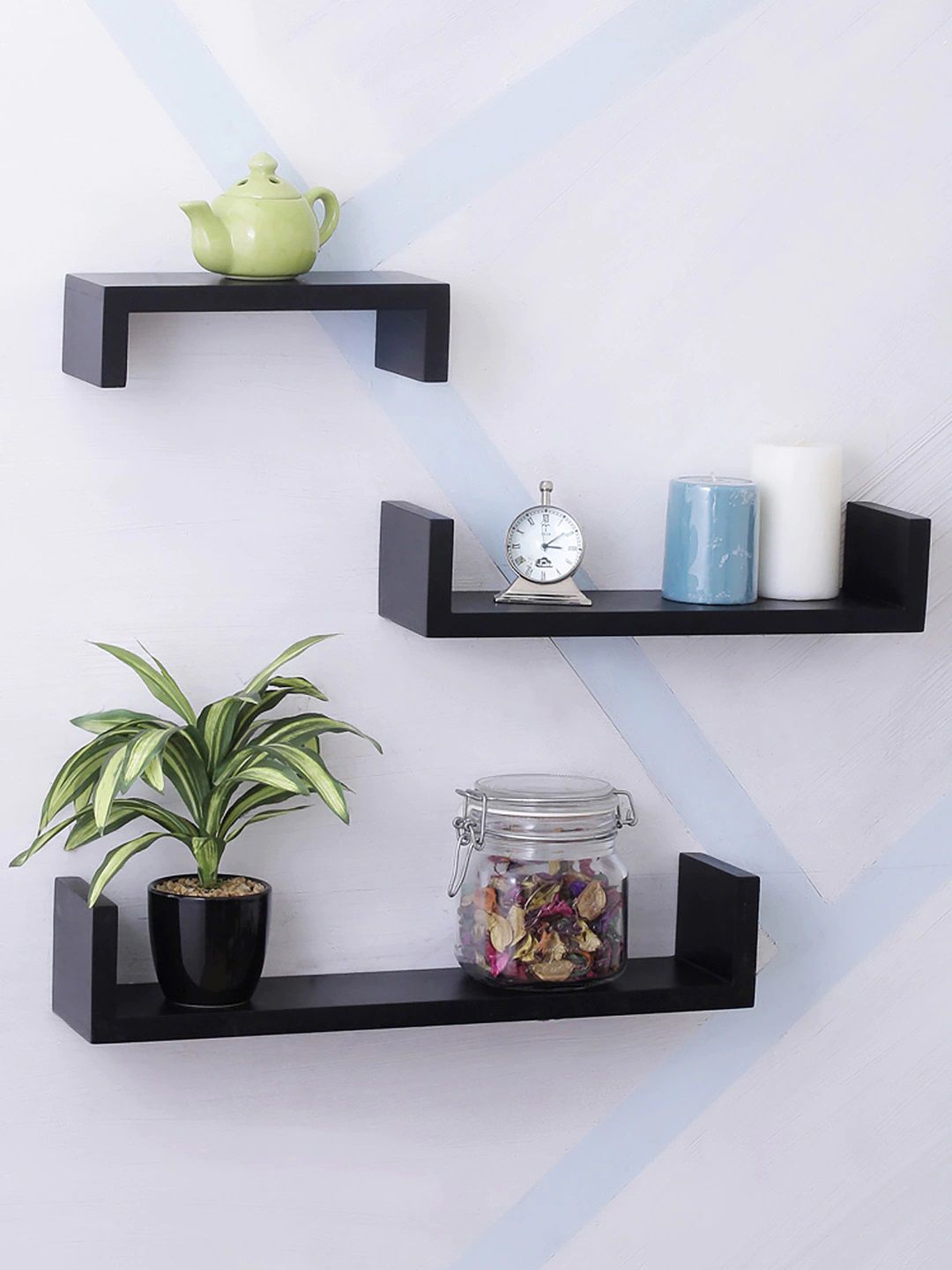 Home Sparkle Black Wood Basic Wall Shelf Price in India