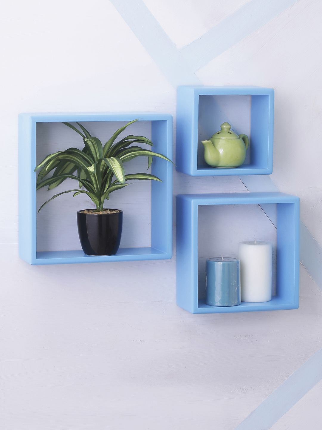 Home Sparkle Turquoise Blue MDF Basic Wall Shelf Price in India