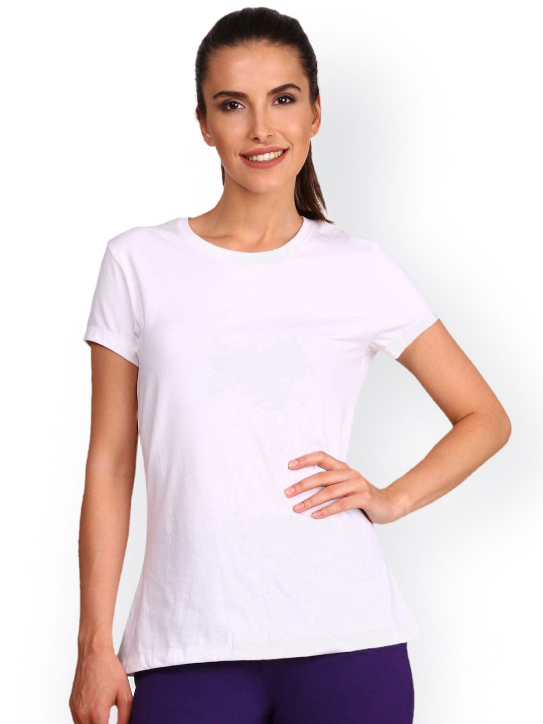 Jockey Women White Solid Round Neck Lounge T-shirt 1515-0105 Price in India