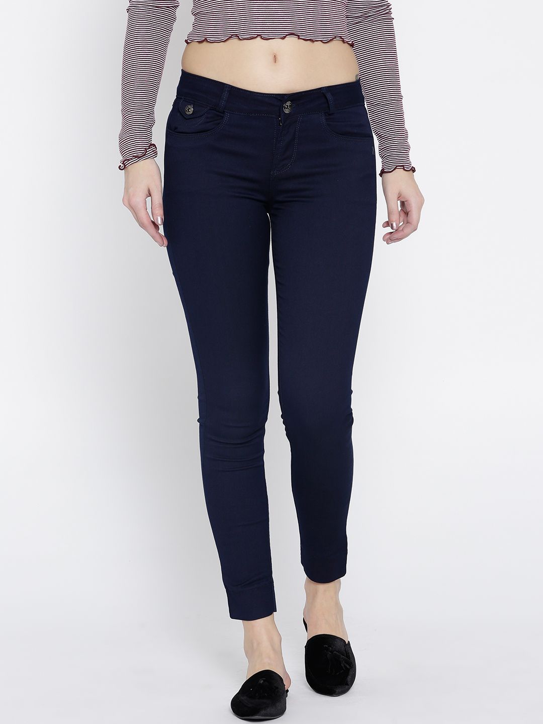 Xpose Women Navy Blue Slim Fit Mid-Rise Clean Look Stretchable Jeans Price in India