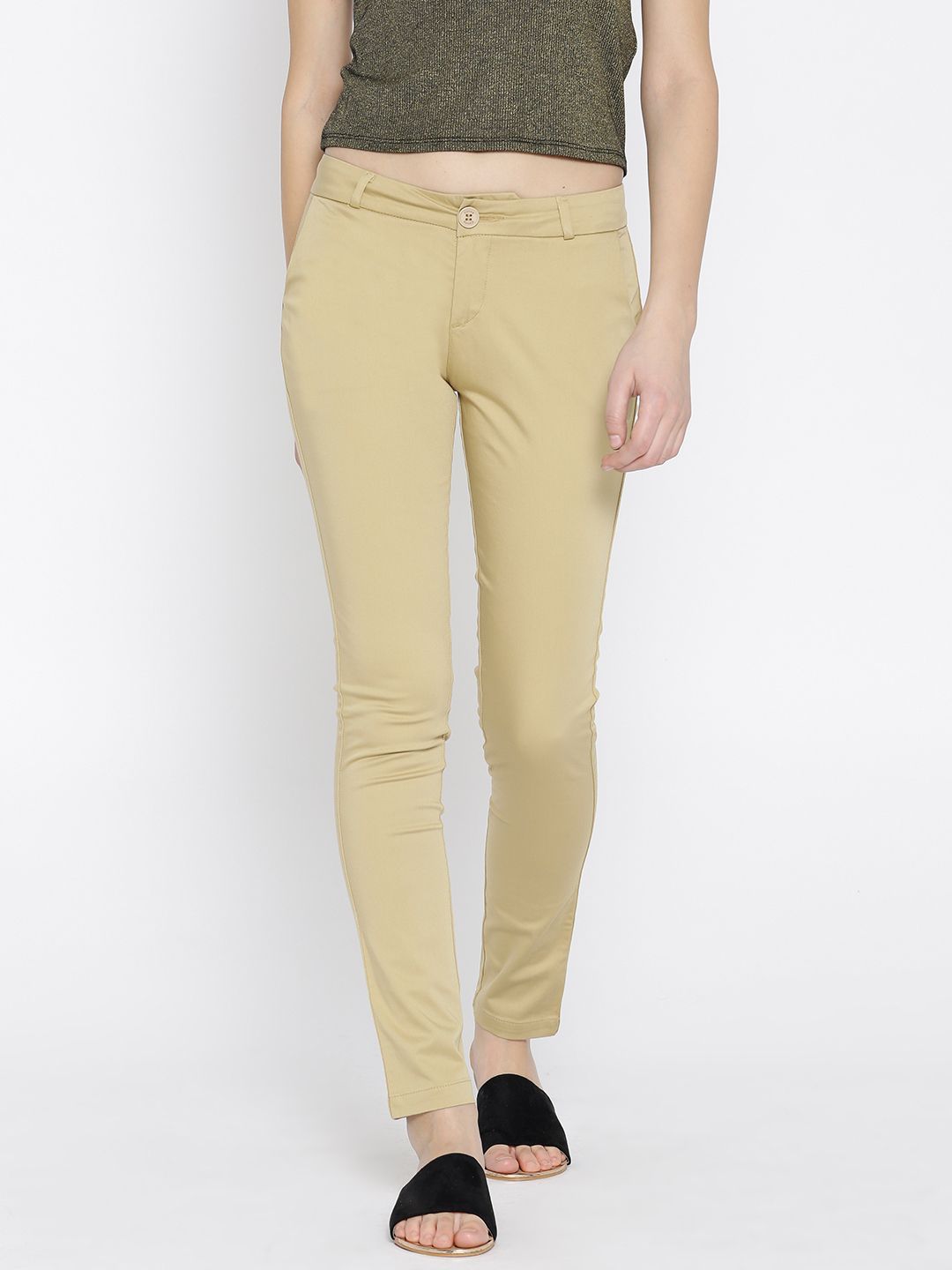 Xpose Women Beige Smart Slim Fit Solid Regular Trousers Price in India