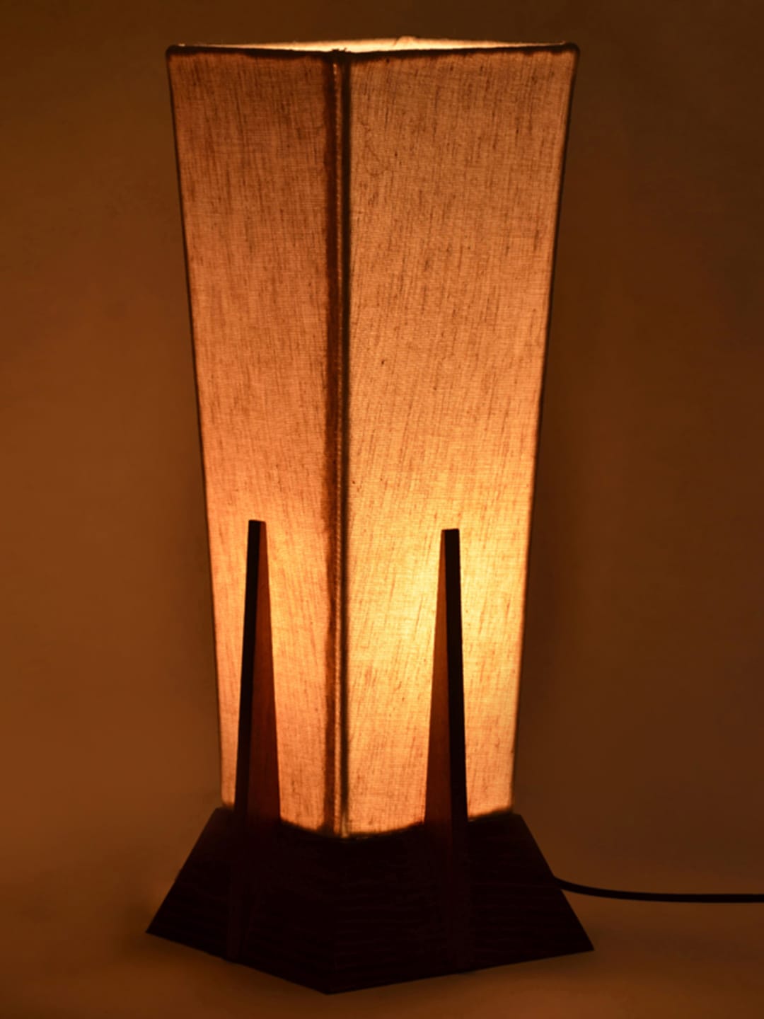 ExclusiveLane Cream-Coloured Brown 14 Inch Pyramid Table Lamp In Sheesham Wooden Price in India