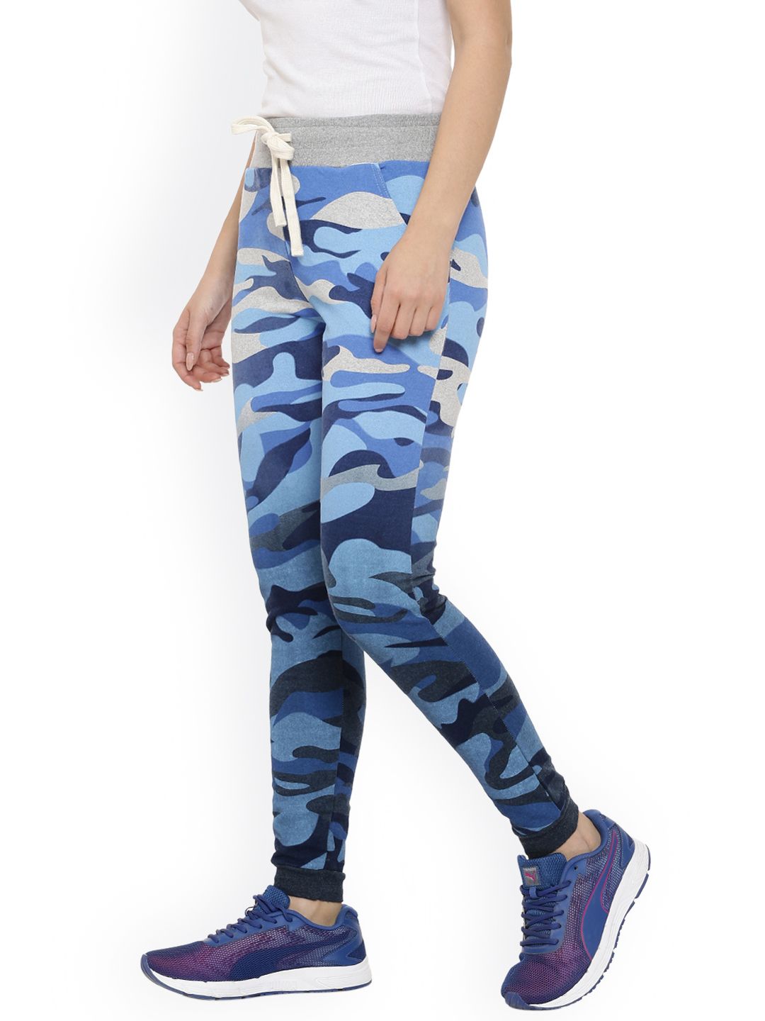 Campus Sutra Women Blue Printed Track Pants Price in India