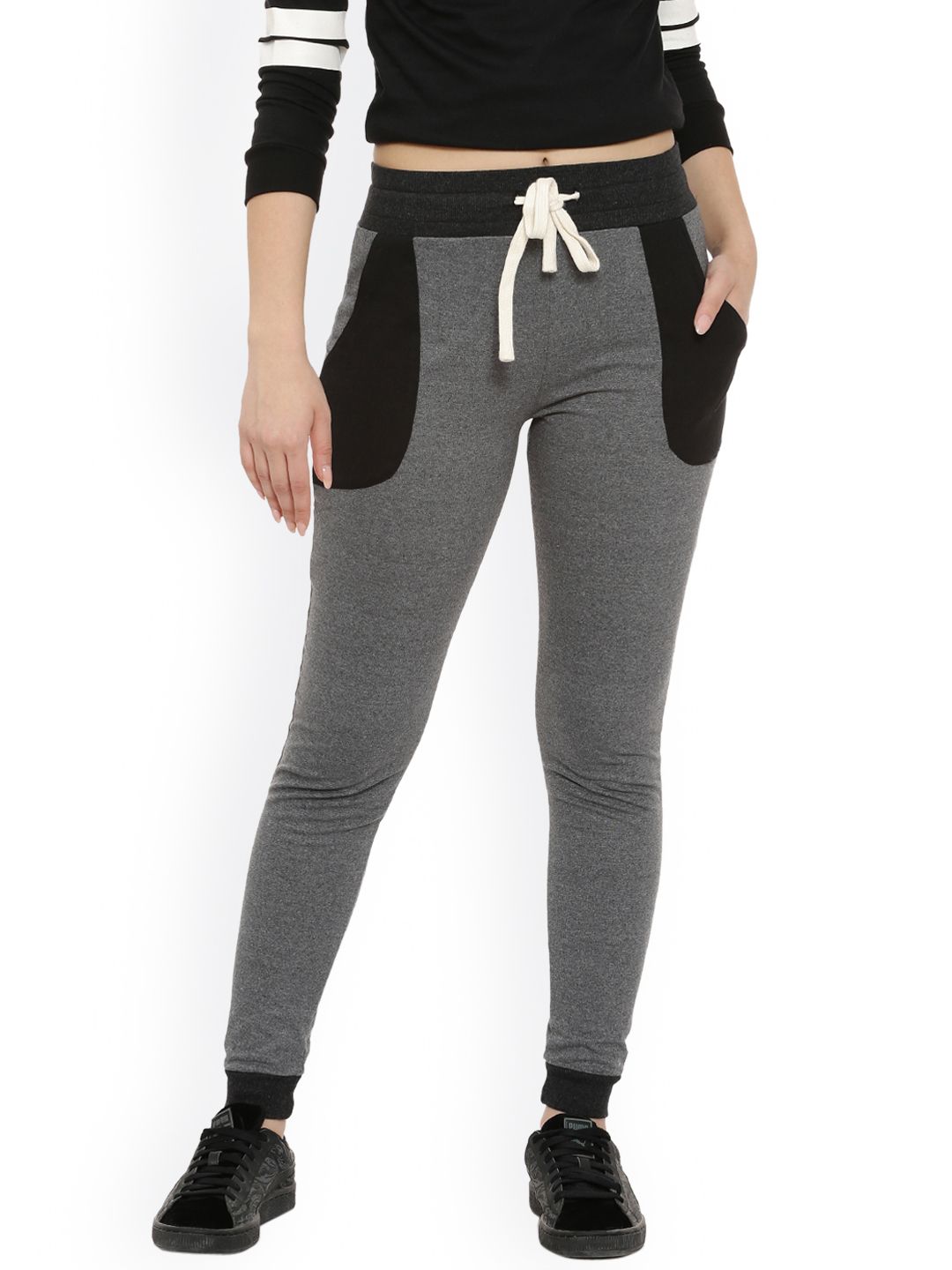 Campus Sutra Women Charcoal Track Pants Price in India