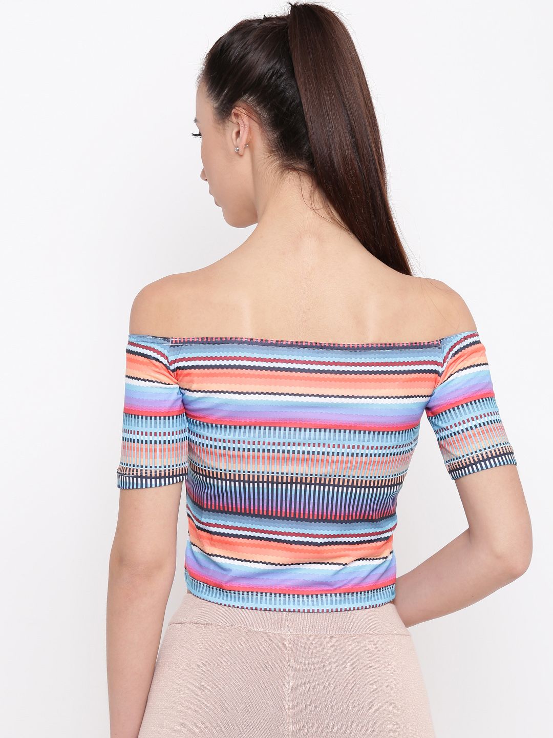 Buy ADIDAS Originals Multicoloured Off Shoulder Striped Crop Top