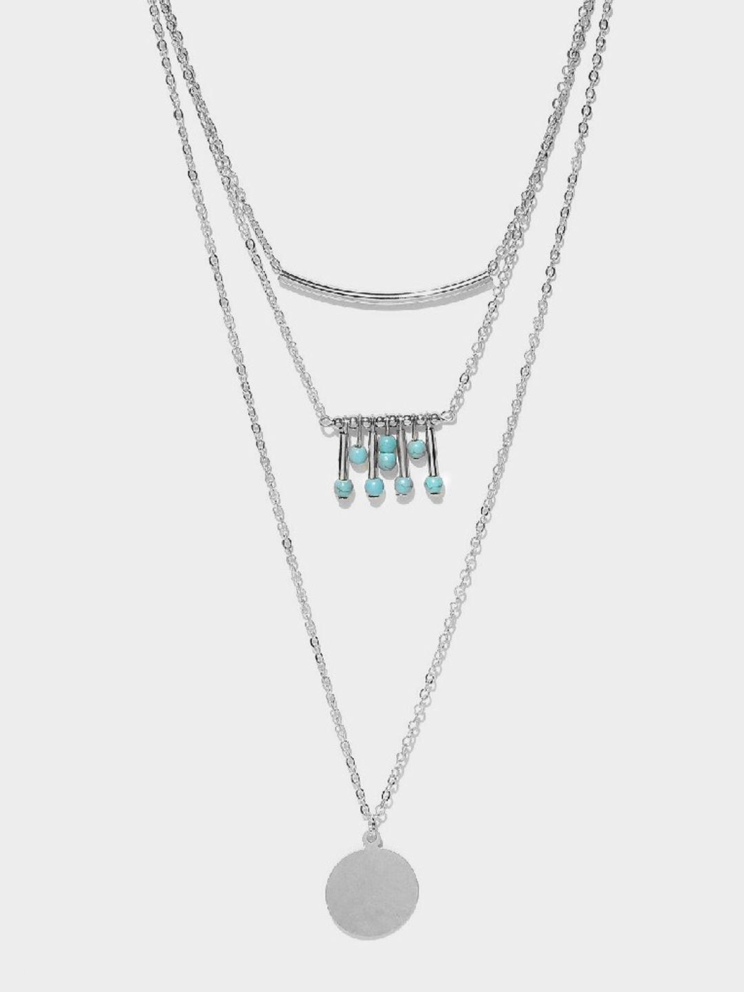 OOMPH Silver-Toned Metal Layered Necklace Price in India