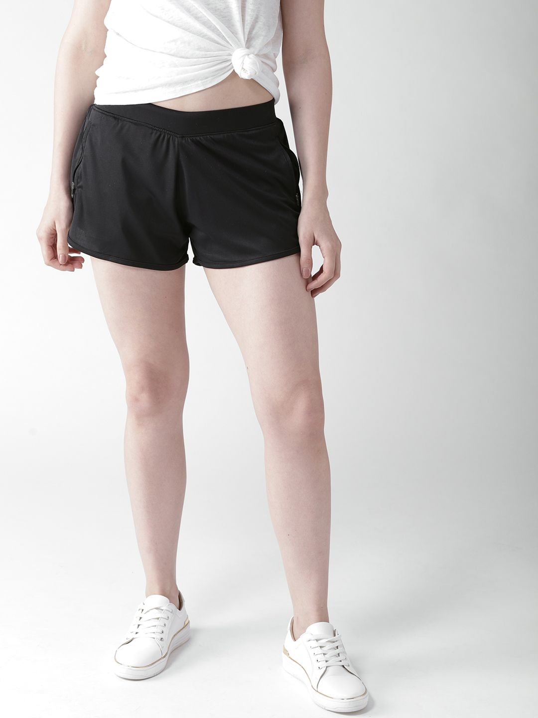 Mast & Harbour Women Black Solid Regular Fit Shorts Price in India