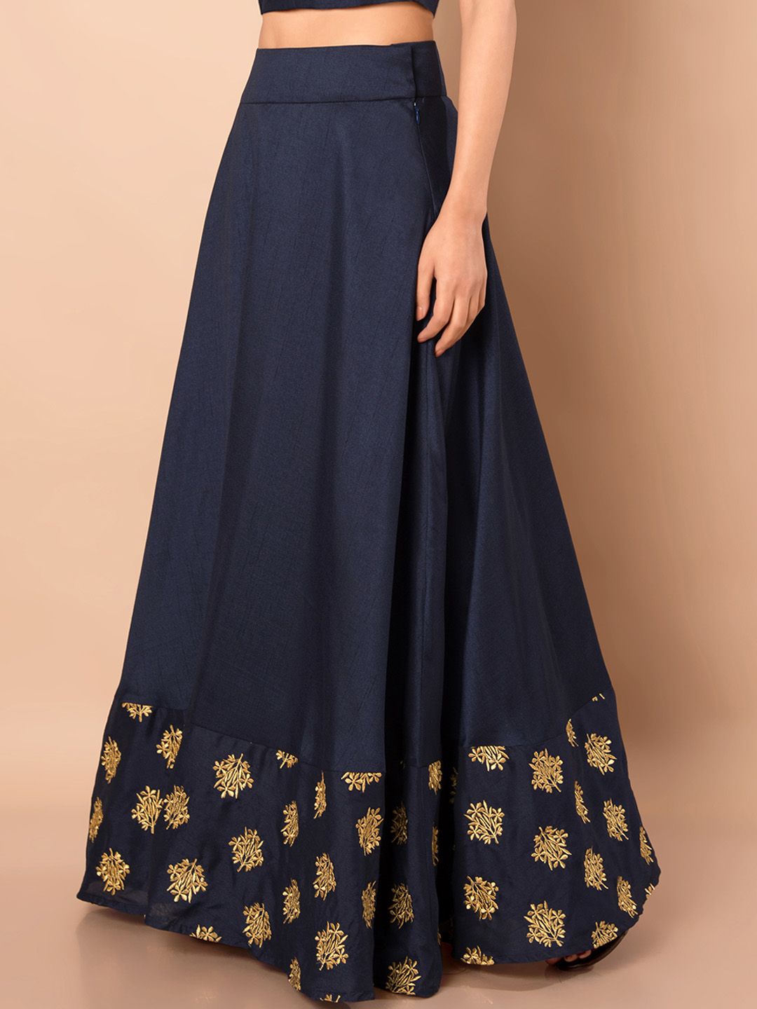 Buy INDYA Women Navy Blue Embroidered A-Line Maxi Skirt - Skirts