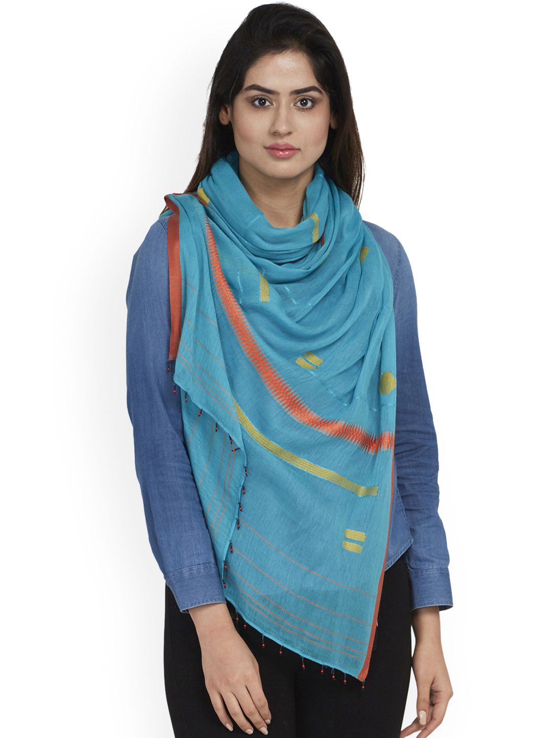 SHINGORA Women Turquoise Blue Striped Stole Price in India