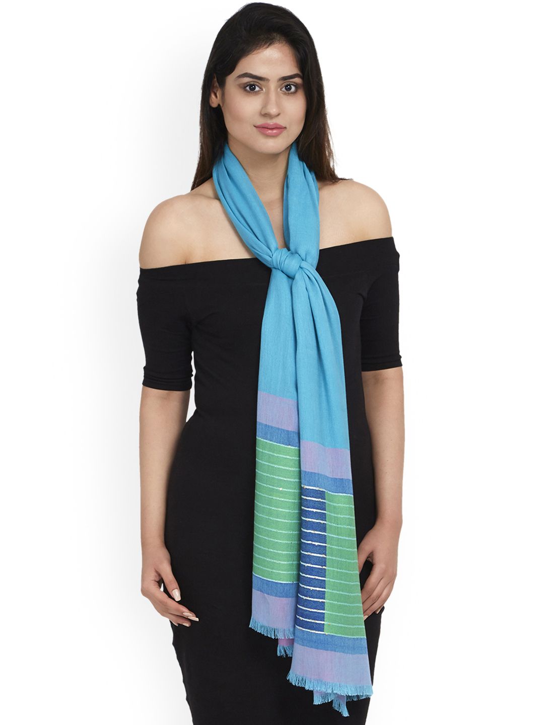 SHINGORA Women Blue & Green Striped Stole Price in India