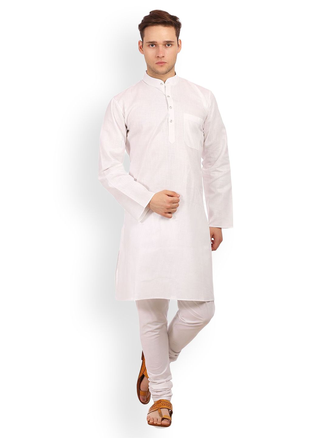 Wintage Men White Solid Straight Kurta