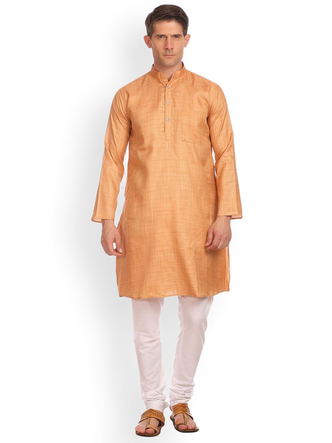 Wintage Men Brown Solid Straight Kurta