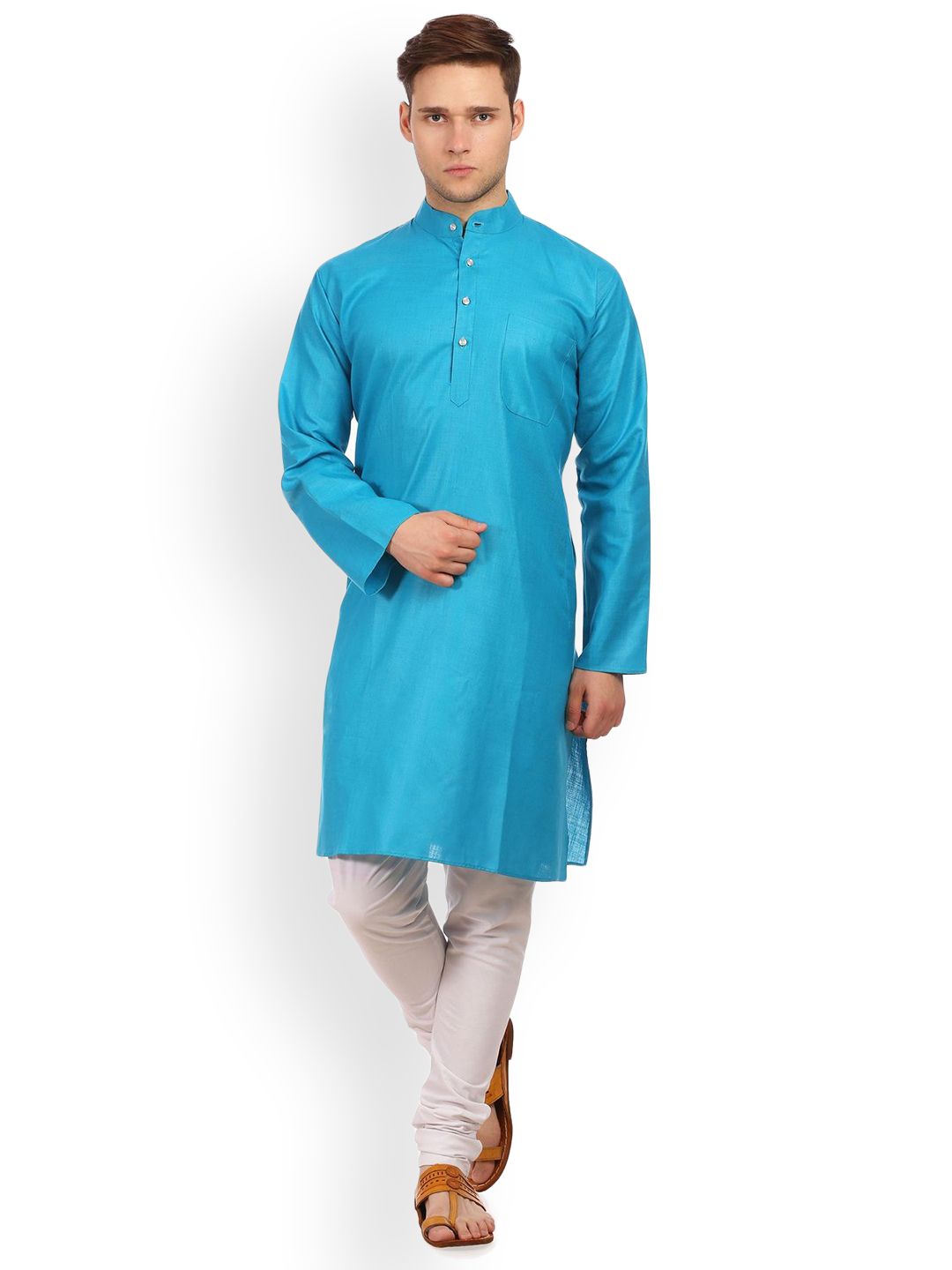 Wintage Men Blue Solid Straight Kurta