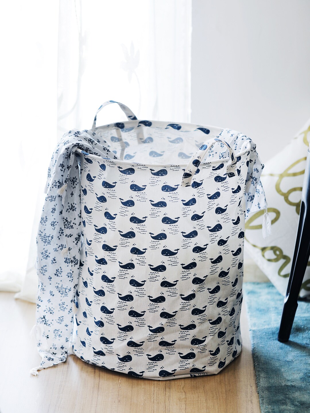 OddCroft Blue And White Printed Tote Basket Price in India