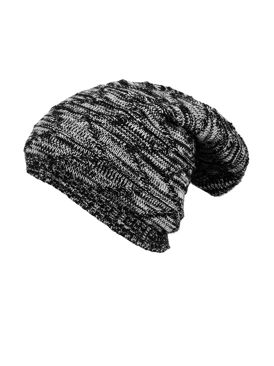 Knotyy Unisex Black & Off-White Self Design Beanie Price in India