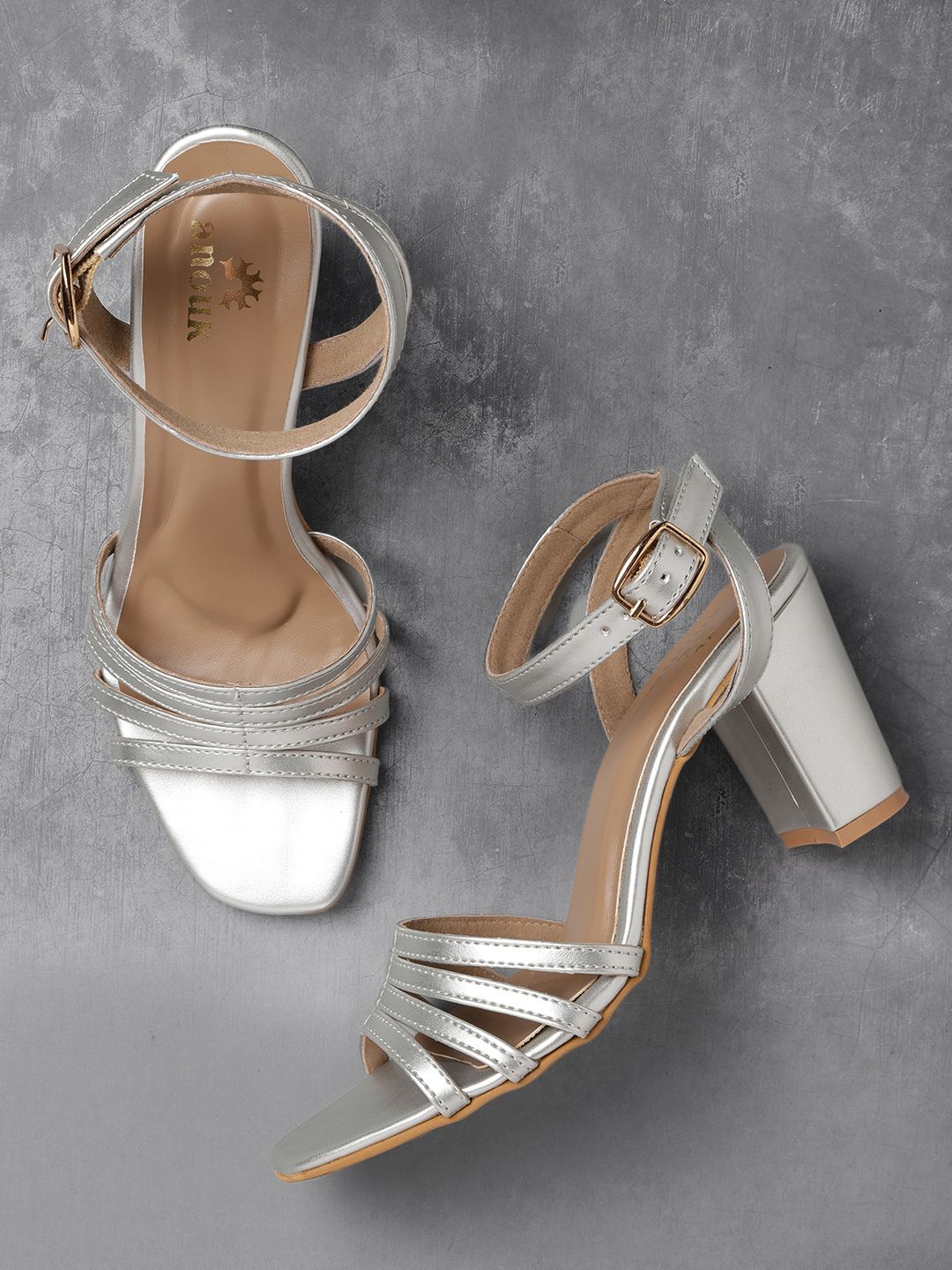 Anouk Women Silver-Toned Solid Sandals Price in India