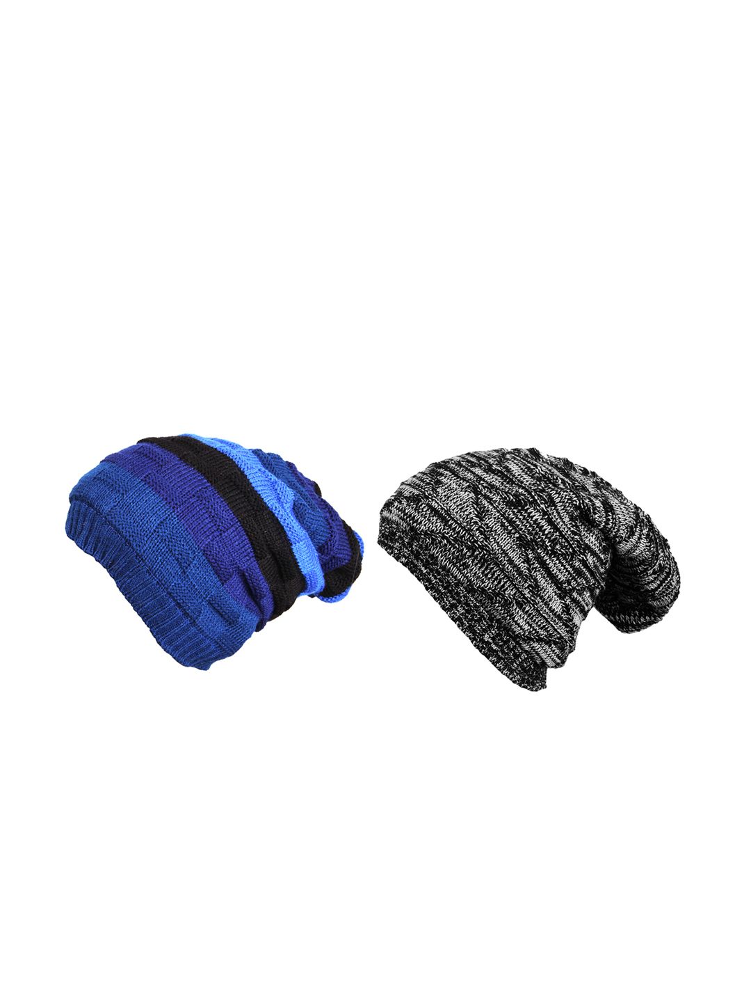Knotyy Unisex Pack Of 2 Blue & Grey Self Design Beanie Price in India