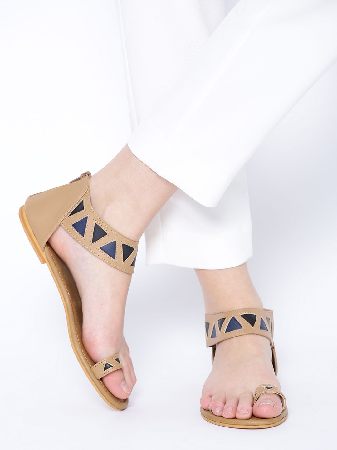 20Dresses Women Beige Solid One Toe Flats Price in India
