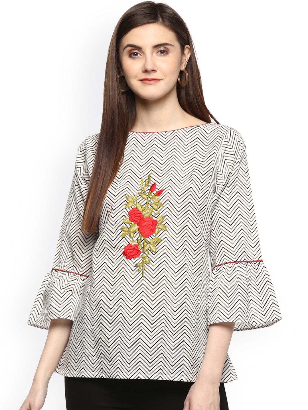 Bhama Couture Women Off-White Printed A-Line Top