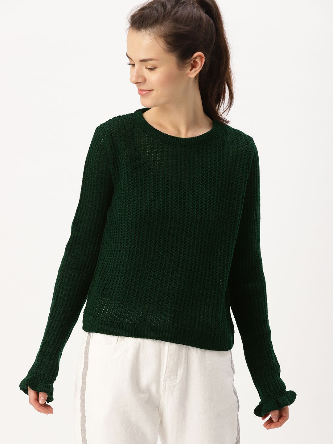 DressBerry Women Green Solid Pullover Price in India