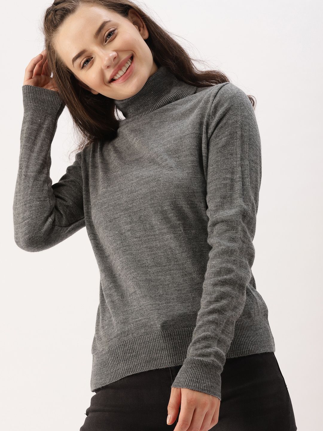 DressBerry Women Grey Solid Pullover Price in India