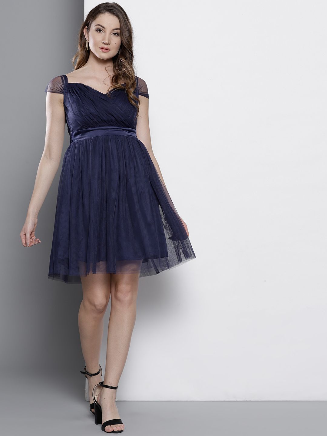 dorothy perkins navy blue dress Dorothy Perkins Fit And Flare Dress Navy Buy DOROTHY PERKINS Women Navy Blue  Net Solid Fit