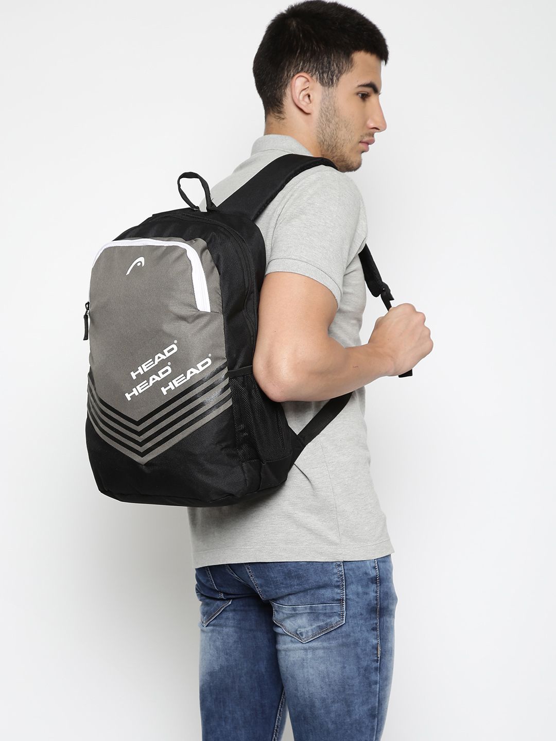 Head Unisex Grey & Black Brand Logo Print Volley Backpack Price in India