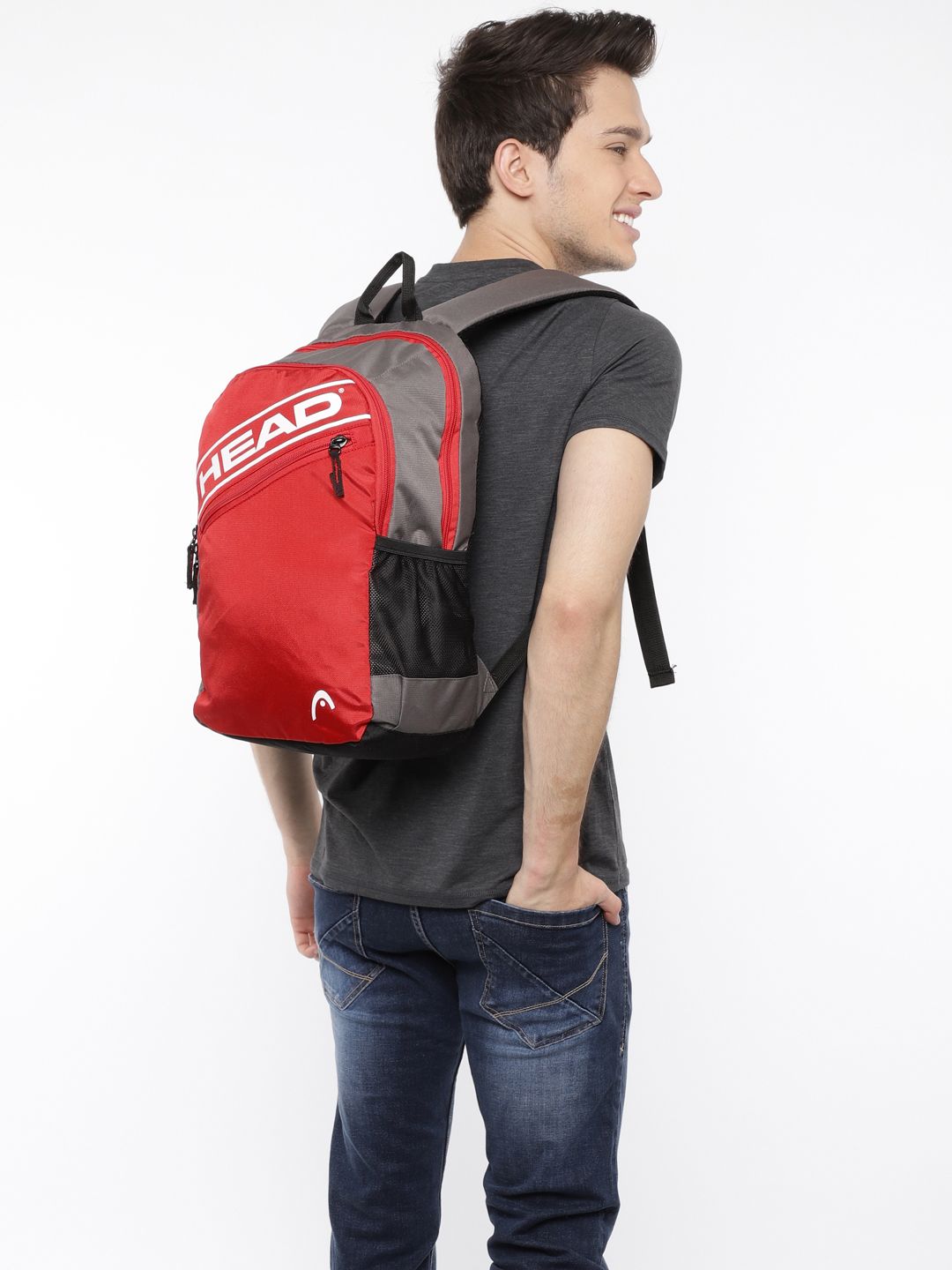 Head Unisex Red & Grey Colourblocked Brand Print Davis Laptop Backpack Price in India