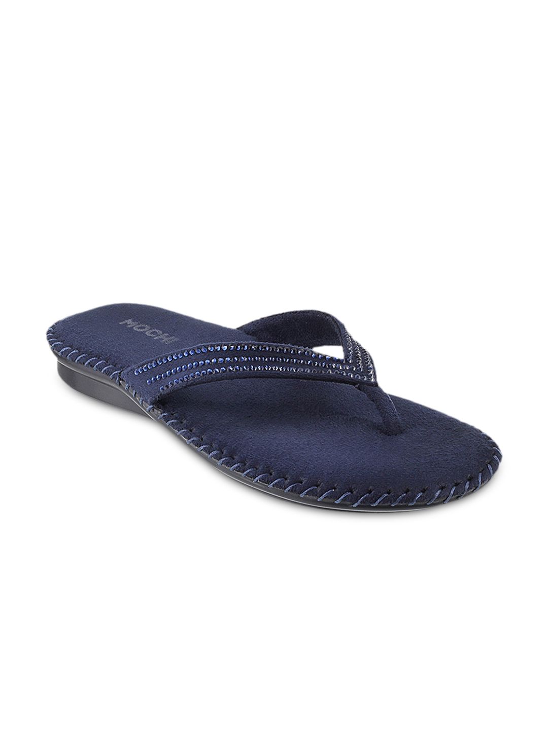 Mochi Women Blue Embellished Leather Flats Price in India