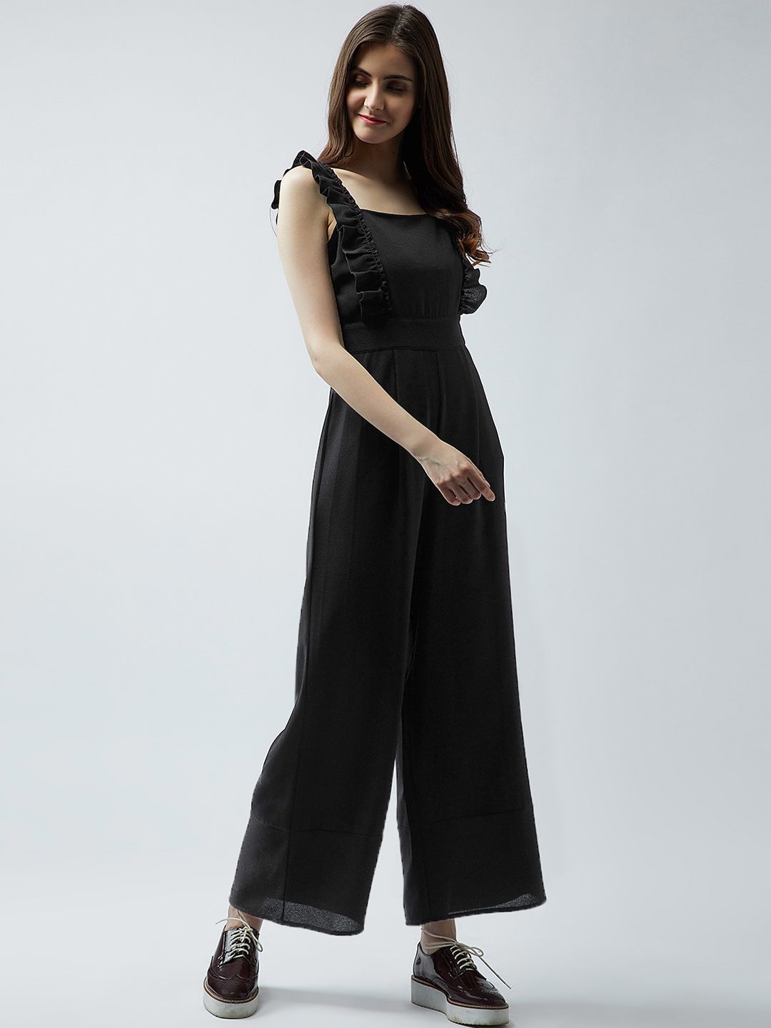 MAGRE Black Solid Basic Jumpsuit Price in India