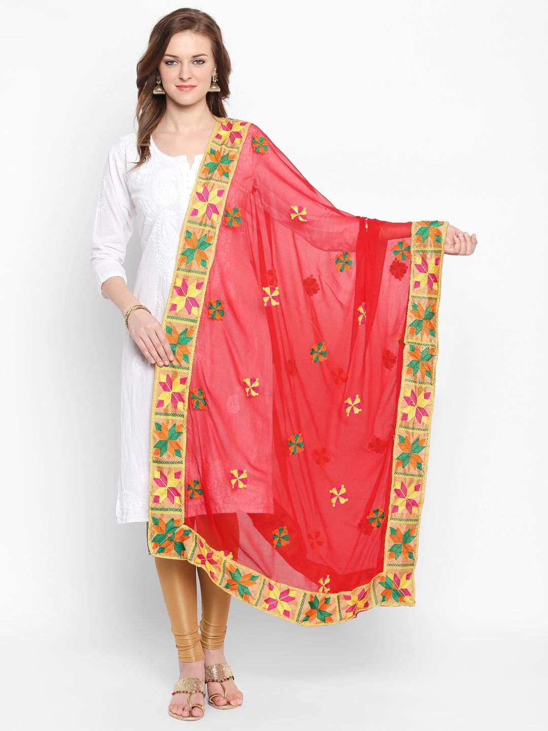 Dupatta Bazaar Red Embroidered Dupatta Price in India