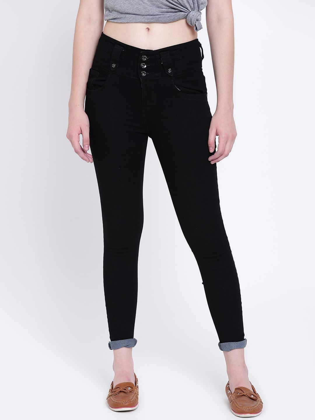 High Star Women Black Slim Fit High-Rise Clean Look Jeans Price in India
