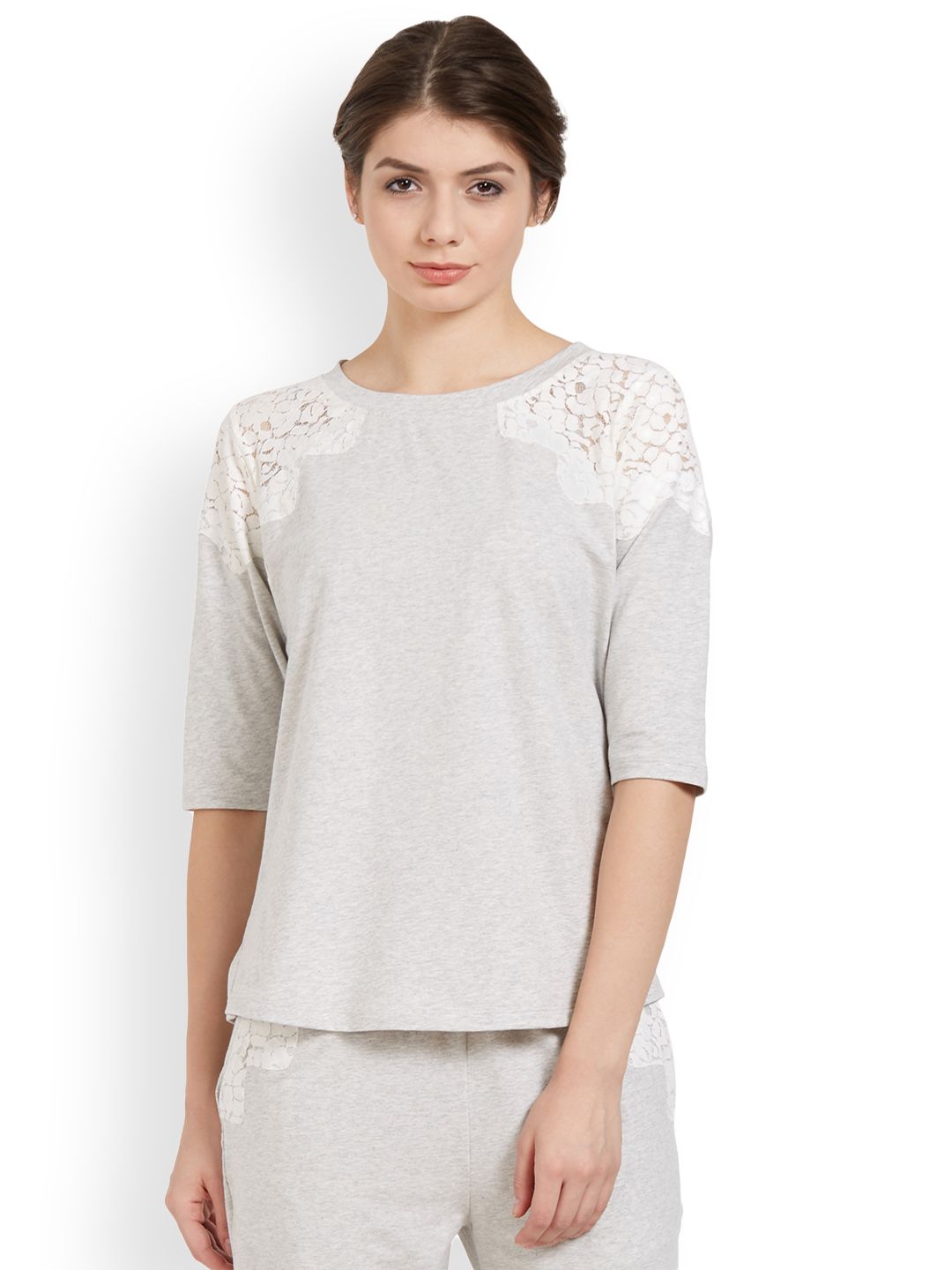 Soie Women Grey Solid Round Neck T-Shirt NT-75 TOPGREY Price in India