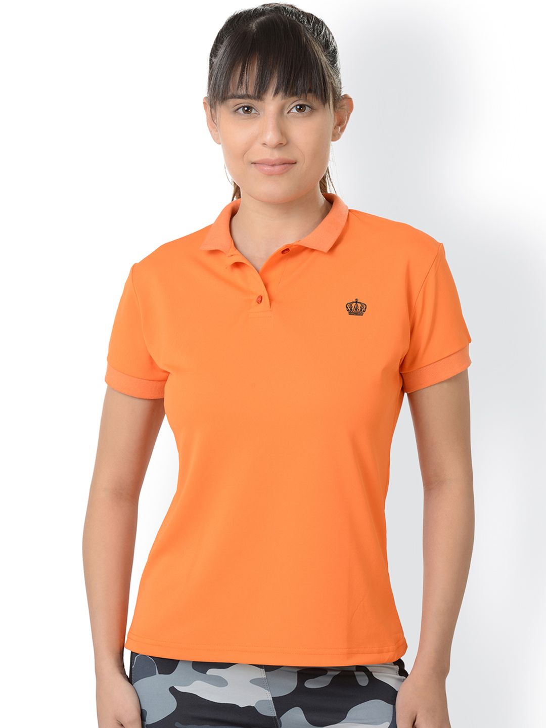 Da Intimo Women Orange Solid Polo Collar T-shirt Price in India