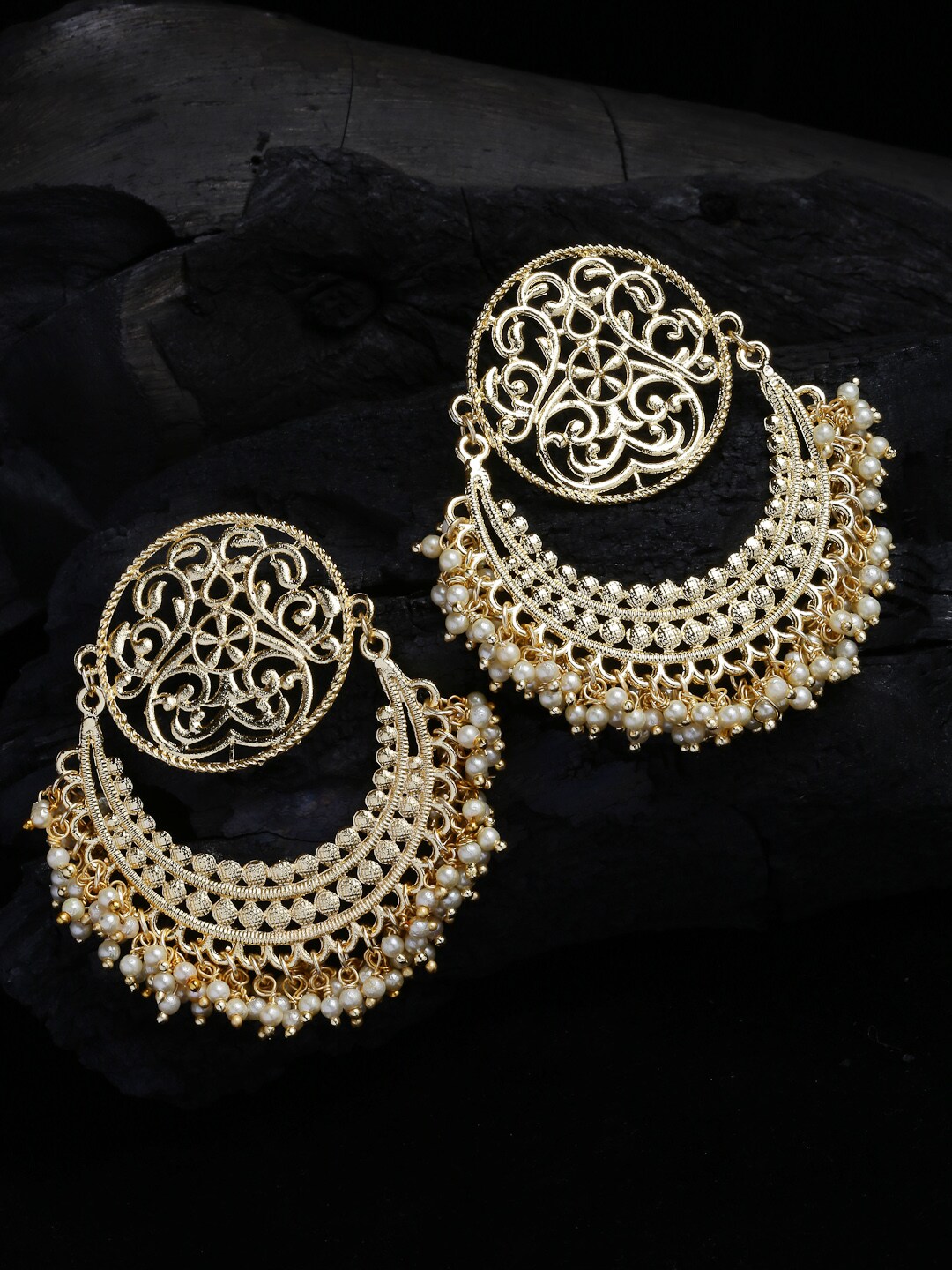 PANASH Off-White Gold-Plated Handcrafted Crescent Shaped Chandbalis Price in India
