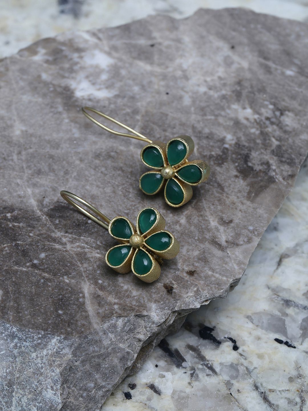 PANASH Green Gold-Plated Handcrafted Floral Drop Earrings Price in India
