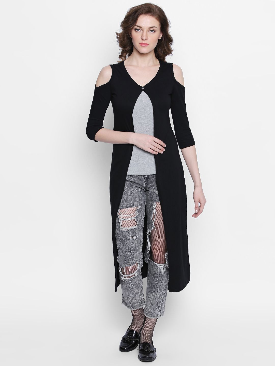 The Dry State Black Solid Open Front Shrug Price in India