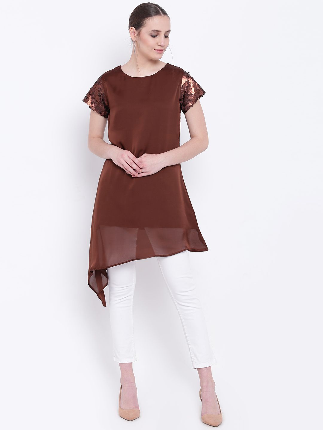 Jashn Brown Solid Tunic Price in India