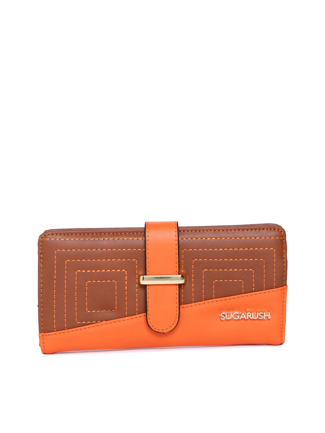 Sugarush Women Brown & Orange Colourblocked Two Fold Wallet Price in India
