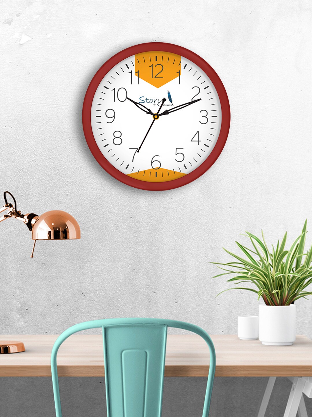 Story@home White Round Colourblocked Analogue Wall Clock 25 cm x 25 cm Price in India