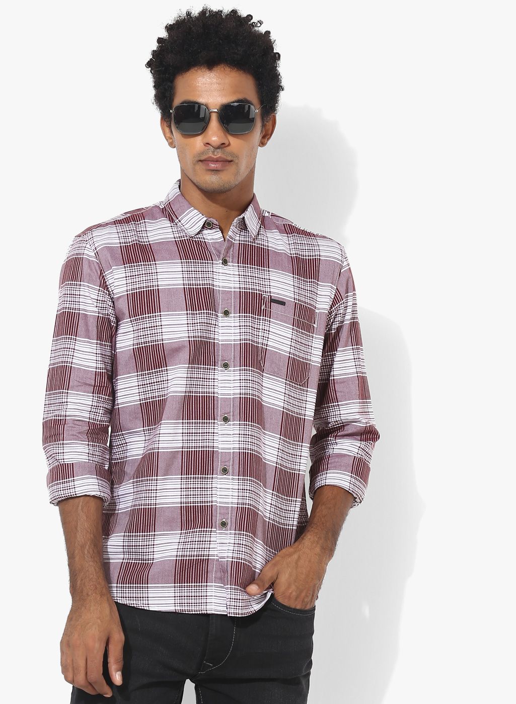 Wrangler Maroon Checked Regular Fit Casual Shirt