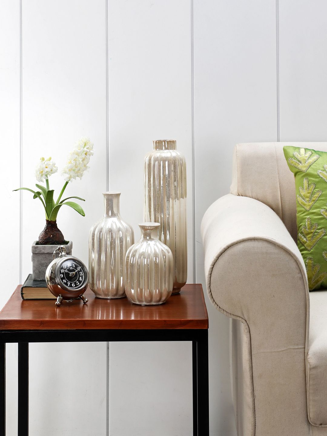 Pure Home and Living Cream-Coloured Textured Decorative Vase Price in India