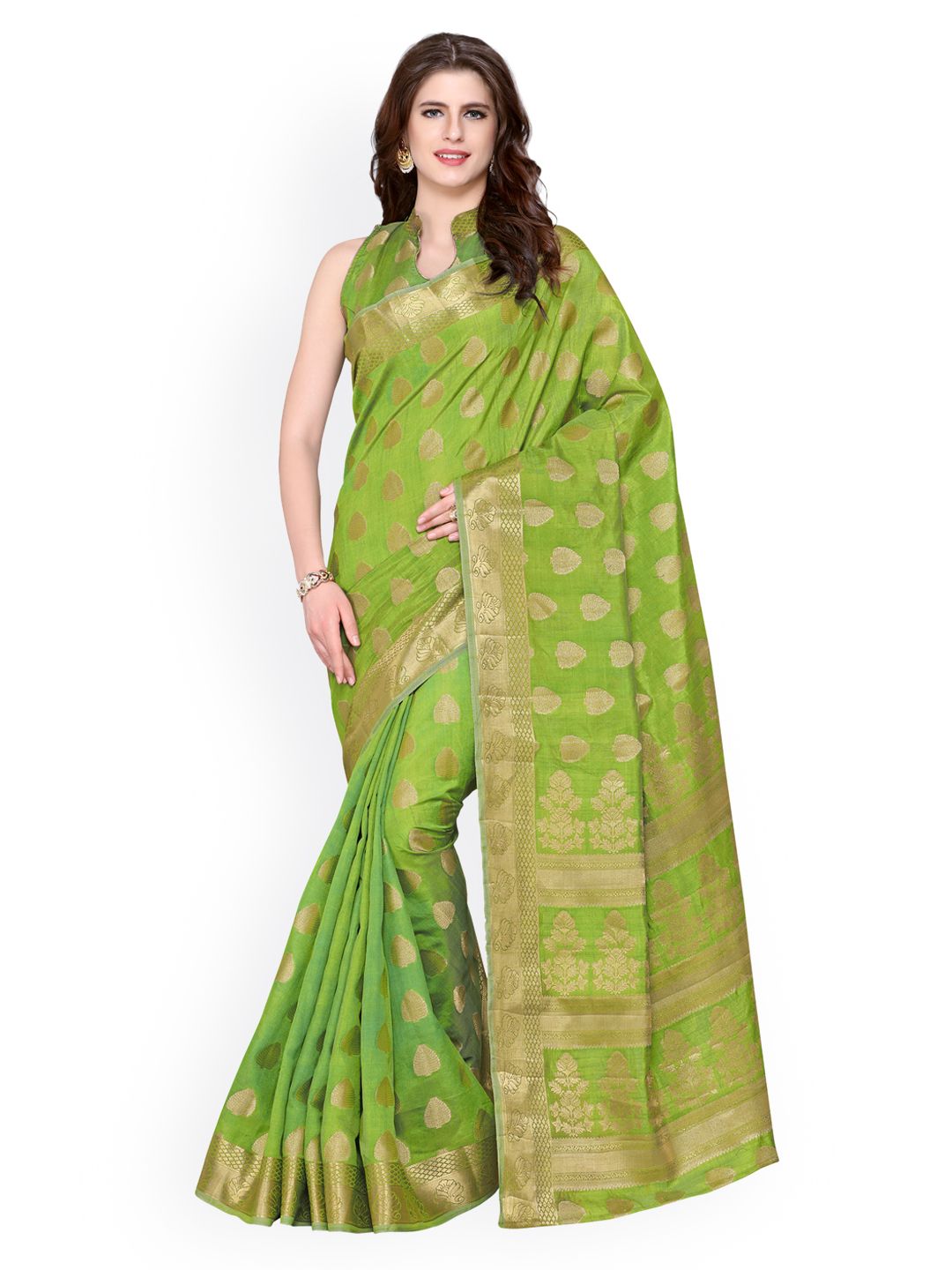 MIMOSA Green Woven Design Kanjeevaram Saree