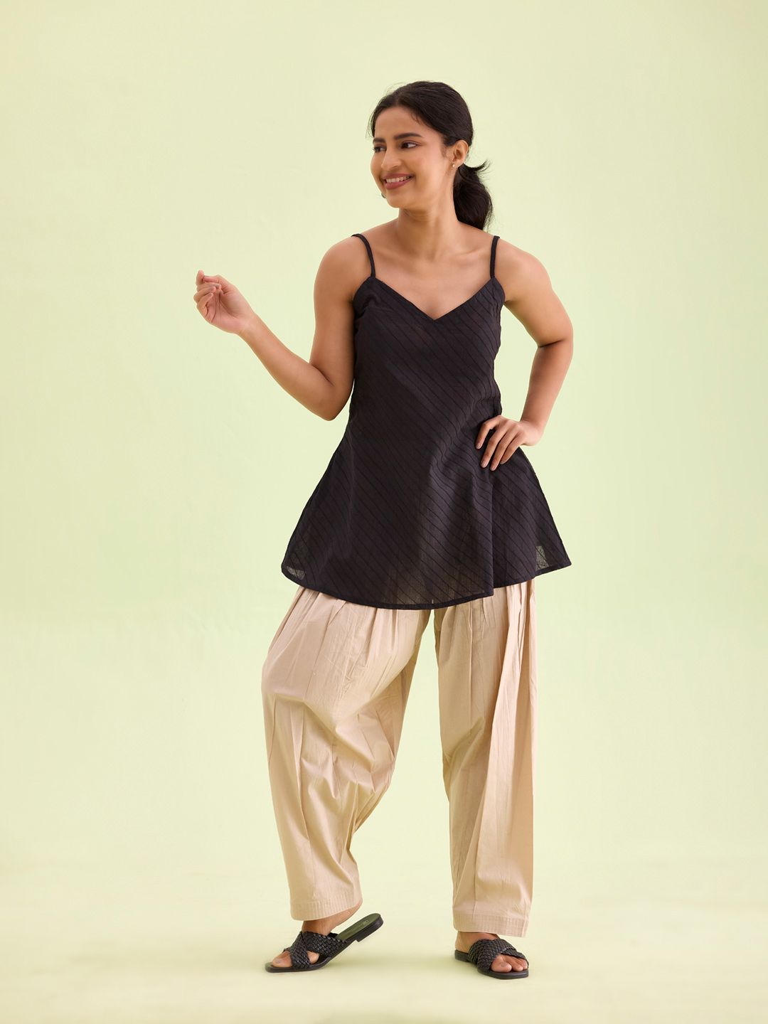 Go Colors Beige Relaxed Fit Solid Salwar