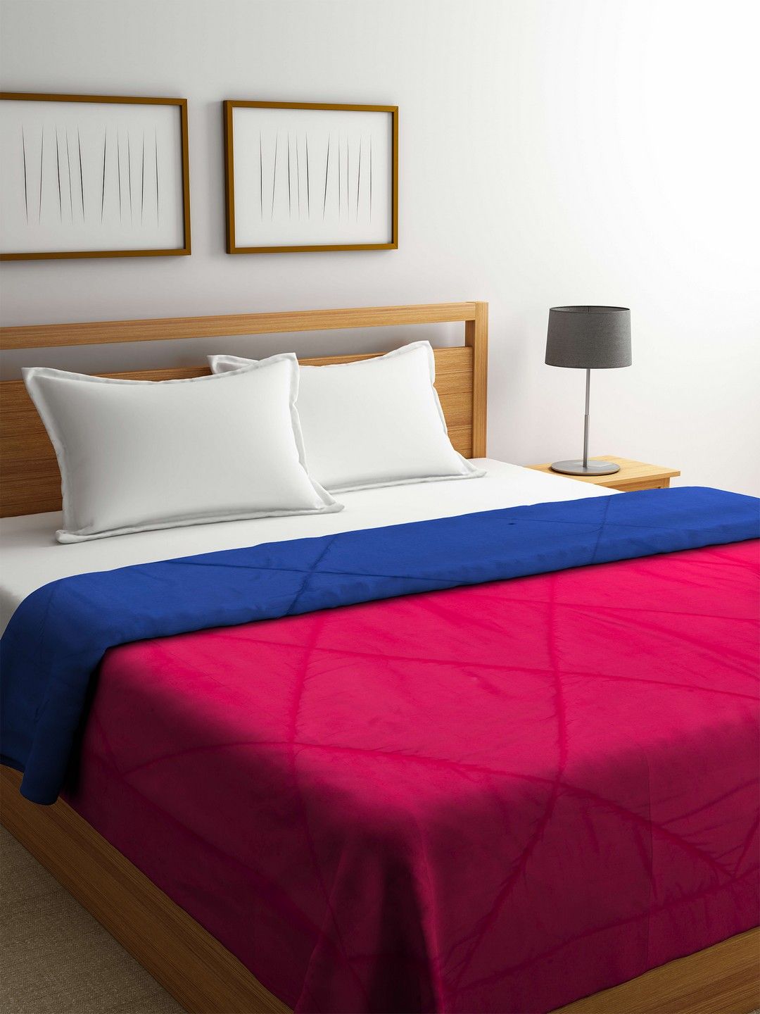 BIANCA Pink & Blue Solid AC Room 300 GSM Double Bed Comforter Price in India