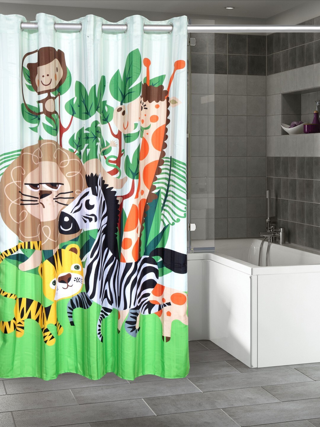 Lushomes Multicoloured Printed Polyester Shower Curtain Price in India