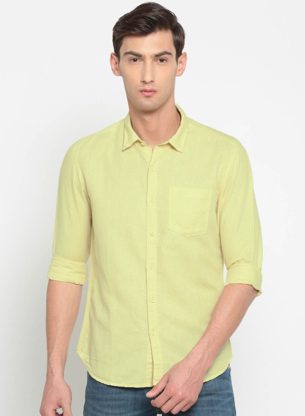 Numero Uno Yellow Slim Fit Solid Casual Shirt
